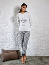 Jadea 5240 pigiama lungo cotone jersey a fantasia colore panna serie Vittoria