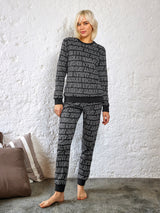 Jadea 5242 pigiama lungo in Punto Milano a fantasia colore piombo serie Vittoria