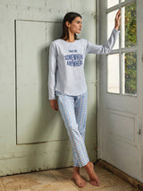 Jadea 5250 pigiama lungo jersey e flanella con stampa fiordaliso serie Nettuno