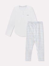 Jadea 5251 pigiama lungo jersey e flanella scozzese fiordaliso serie Nettuno