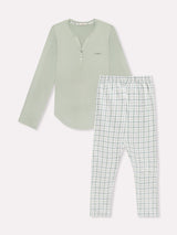 Jadea 5251 pigiama lungo jersey e flanella scozzese salvia serie Nettuno