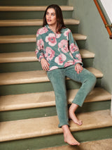 Jadea 5255 tuta in Coral Fleece con stampa colore salvia serie Minerva