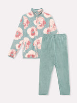 Jadea 5255 tuta in Coral Fleece con stampa colore salvia serie Minerva