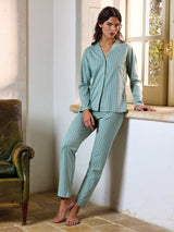 Jadea 5264 pigiama lungo cotone jersey gessato colore salvia serie Giove