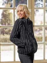 Jadea 5266 giacca Coral fleece effetto rigato colore piombo serie Giove