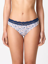 Jadea 6532 slip donna in cotone a fiori con pizzo indaco serie aurea