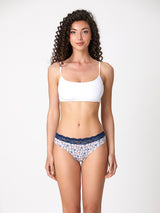 Jadea 6532 slip donna in cotone a fiori con pizzo indaco serie aurea