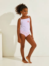 Jadea 832 coordinato bimba in cotone con top e slip fantasia mela lilla
