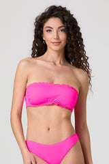 Jadea JB002 fascia bikini con rouches fucsia fluo