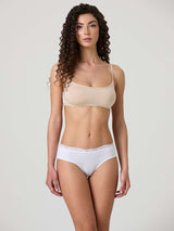 Stretch cotton briefs with lace top band