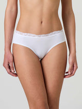 Stretch cotton briefs with lace top band