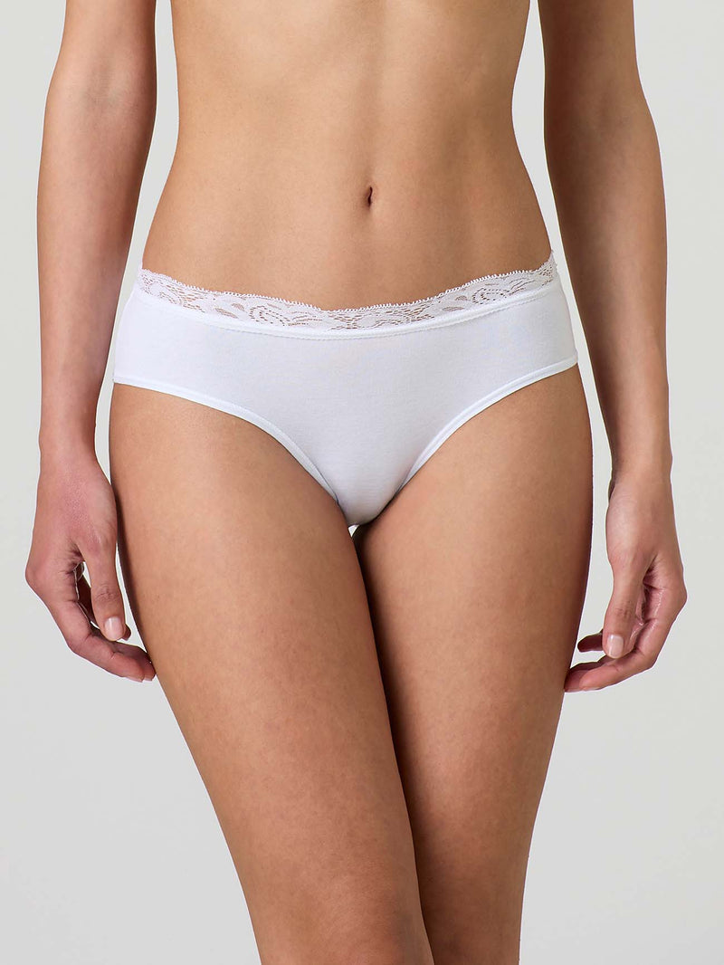 Stretch cotton briefs with lace top band