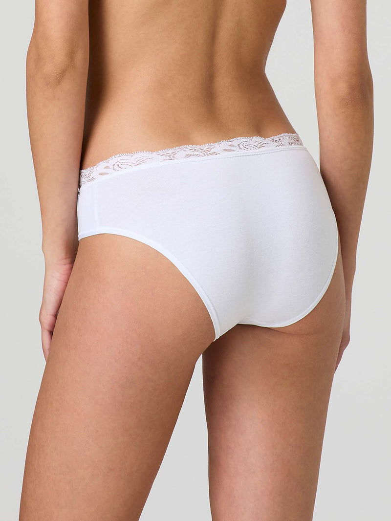 Stretch cotton briefs with lace top band
