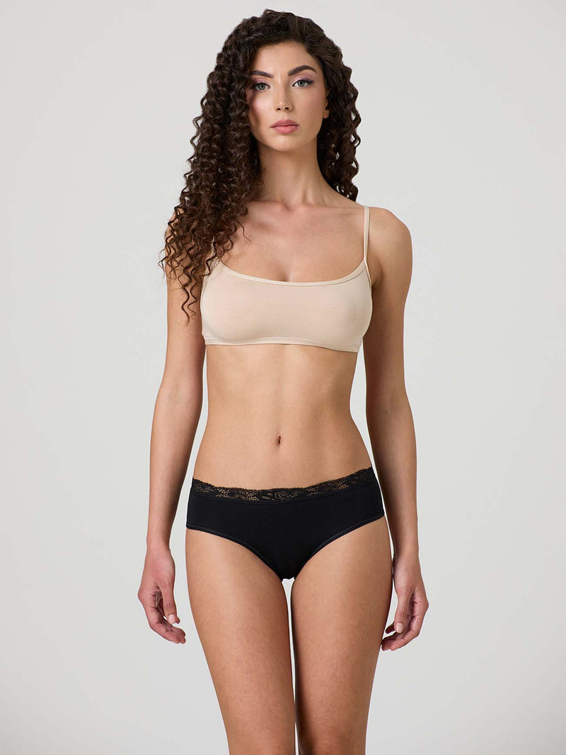 Stretch cotton briefs with lace top band