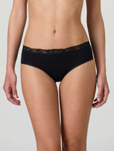 Stretch cotton briefs with lace top band