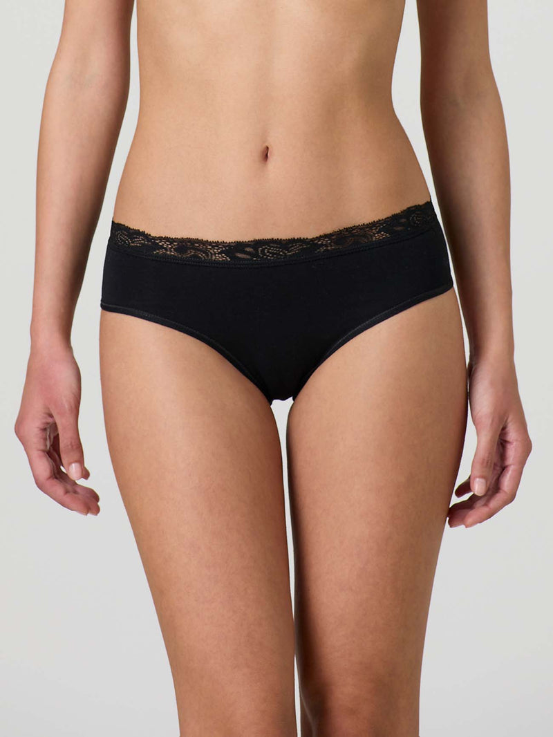 Stretch cotton briefs with lace top band