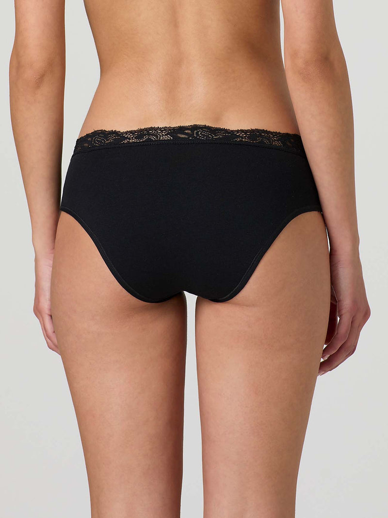 Stretch cotton briefs with lace top band