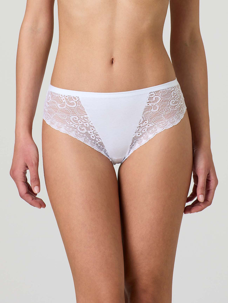 Stretch cotton briefs with lace front