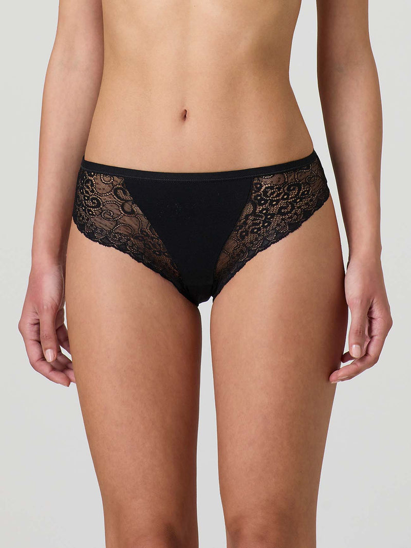 Stretch cotton briefs with lace front