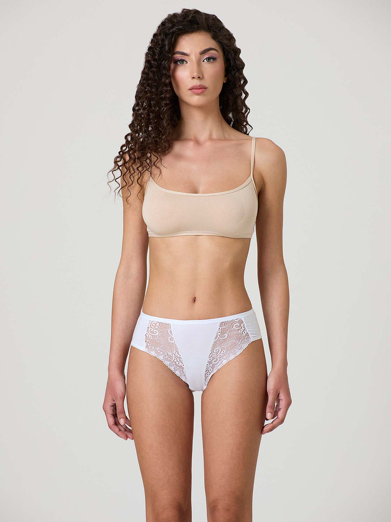 Stretch cotton midi with lace front