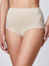 Culotte in cotone elasticizzato con pizzo laterale cipria