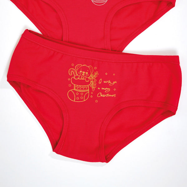 Jadea 234 slip bimba in cotone elasticizzato con disegni natalizi rosso glitter oro