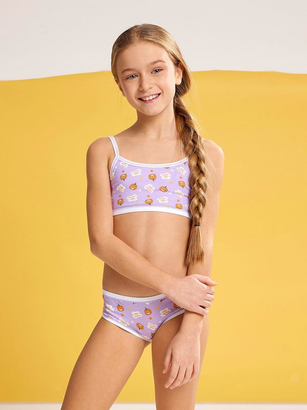 Jadea 247 coordinato bimba cotone con brassiere fantasia halloween lilla all over 

