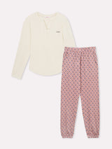 Jadea 3235 pigiama lungo in cotone maglia tinta unita e pantalone a fantasia limone