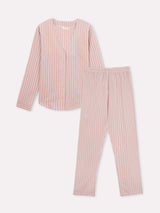 Jadea 3250 pigiama lungo in cotone jaquard a righe fard