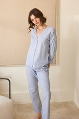 Jadea 3250 pigiama lungo in cotone jaquard a righe fiordaliso