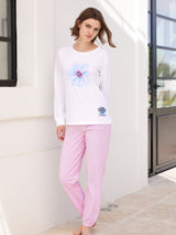 Jadea 3259 pigiama lungo in jersey di cotone con stampa fiore blu