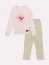 Jadea 3259 pigiama lungo in jersey di cotone con stampa fiore rosa