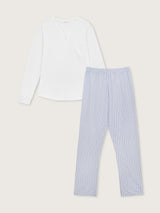 Jadea 3308 pigiama lungo in cotone e pantalone in jacquard a righe bianco