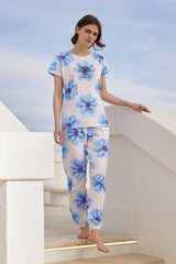 Jadea 3310 pigiama lungo in jersey di cotone fantasia floreale all over rosa