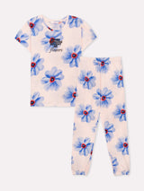 Jadea 3310 pigiama lungo in jersey di cotone fantasia floreale all over rosa