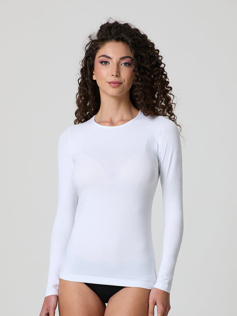 Maglia a girocollo in cotone elasticizzato
