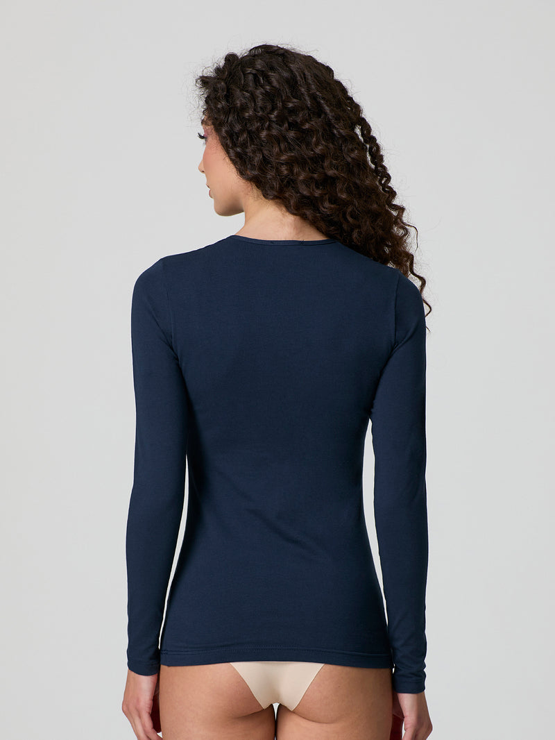 Maglia a girocollo in cotone elasticizzato