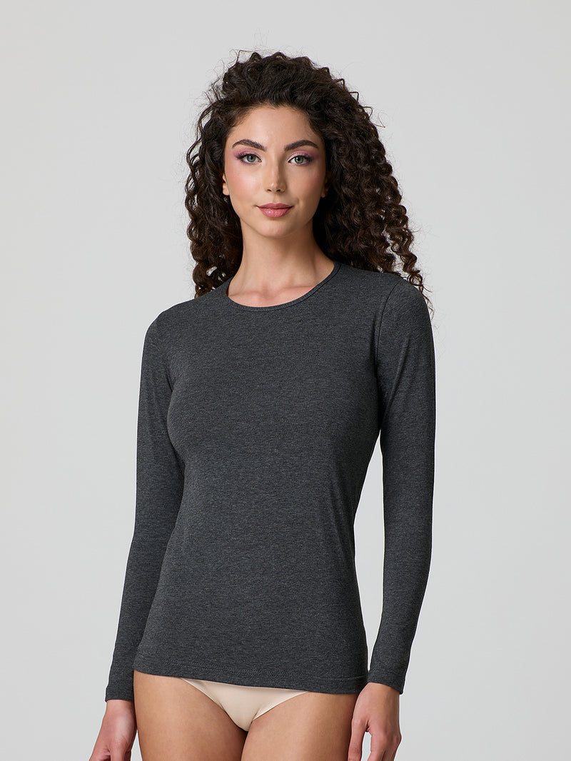 Maglia a girocollo in cotone elasticizzato