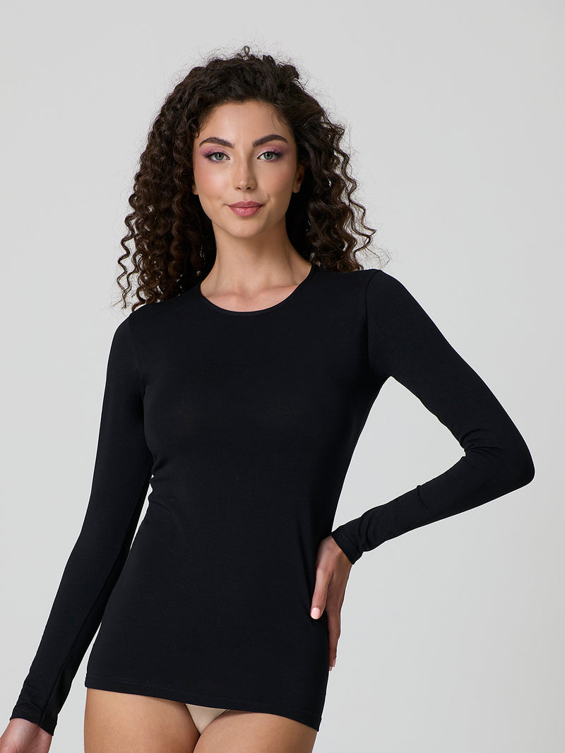 Maglia a girocollo in cotone elasticizzato