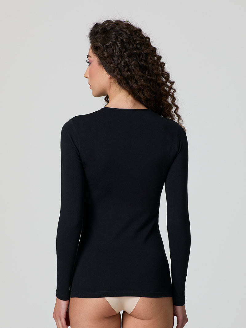 Maglia a girocollo in cotone elasticizzato
