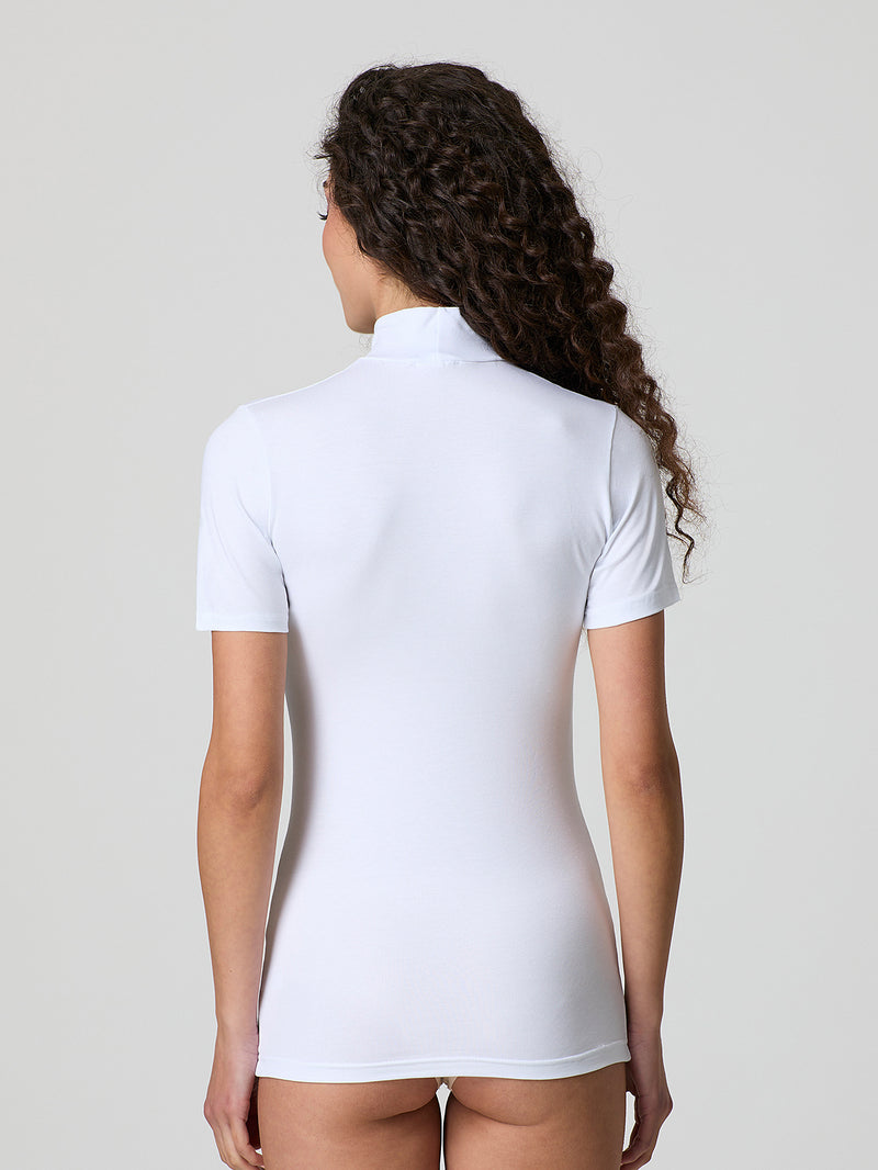 Half-sleeved turtleneck in stretch cotton