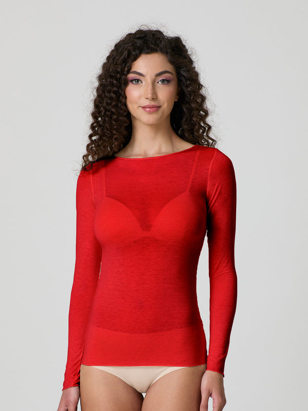 Jadea 4064 maglia donna cashmere scollo a barca rosso