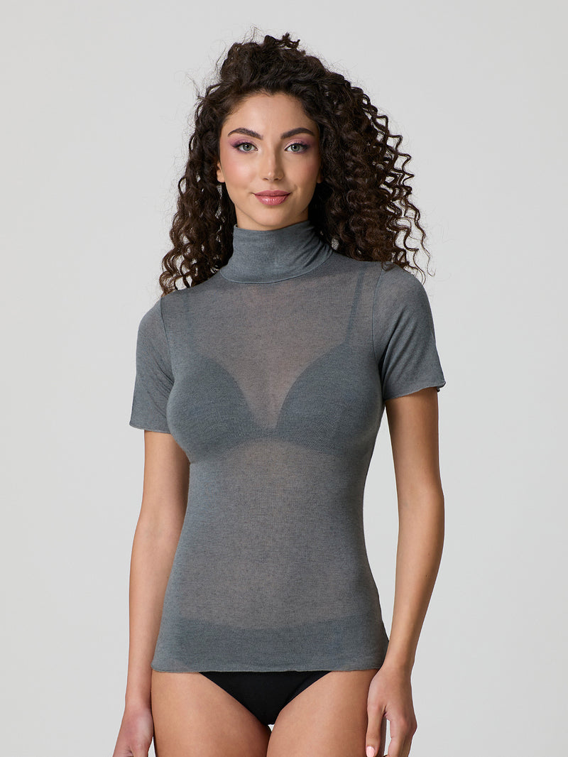 Half-sleeve turtleneck with cashmere