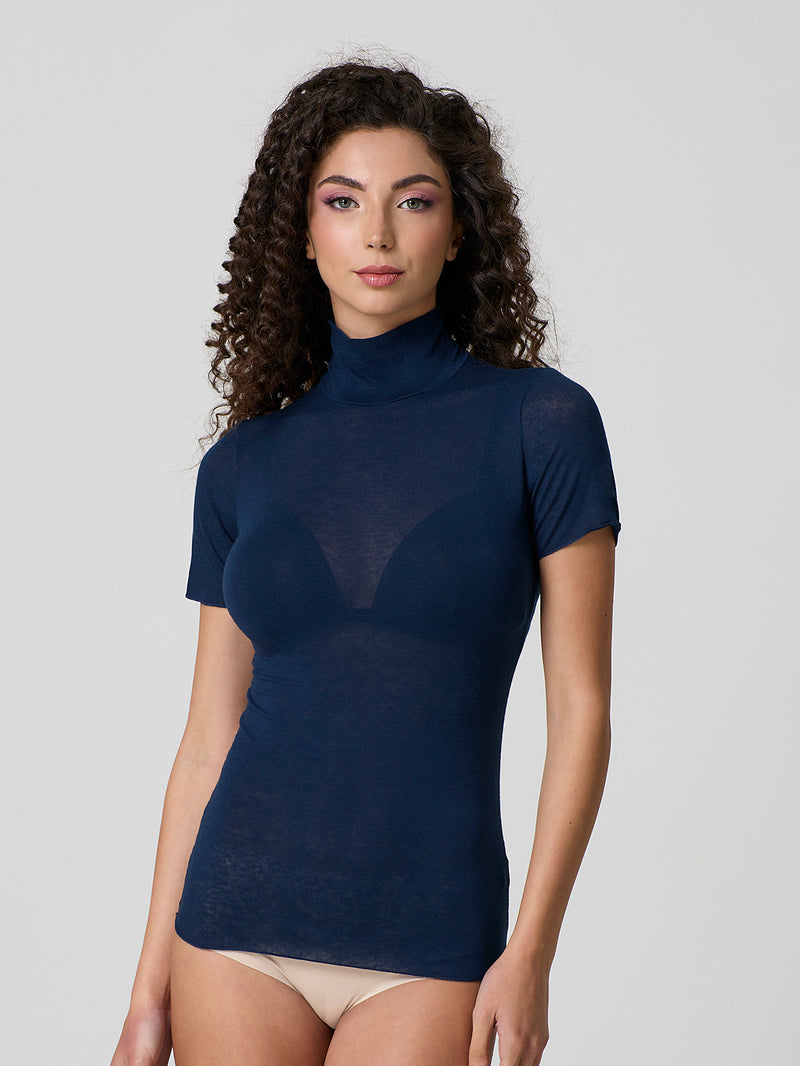 Half-sleeve turtleneck with cashmere