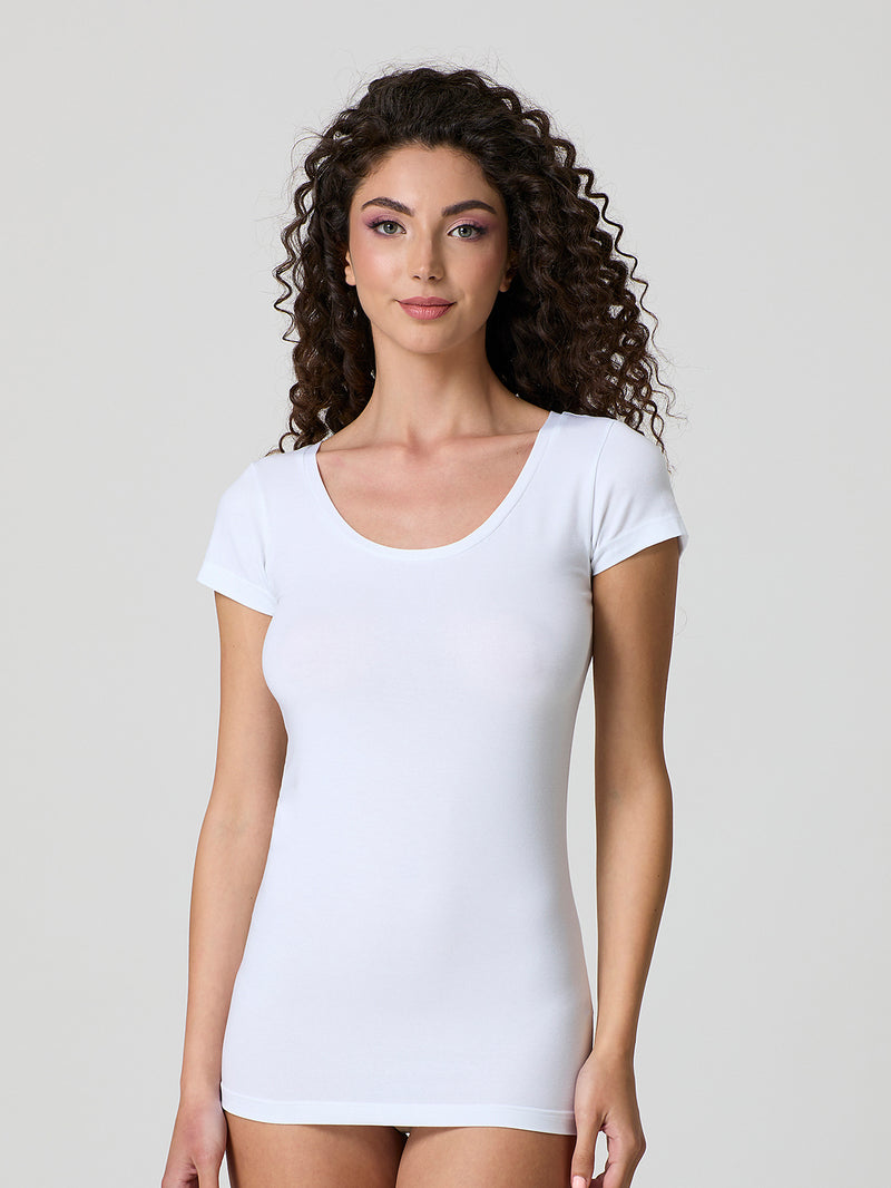 T-shirt scollo tondo in cotone modal