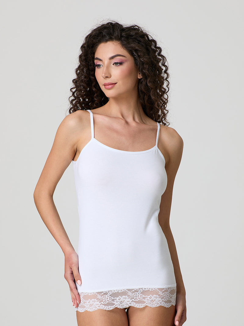 Cotton modal tank top with lace