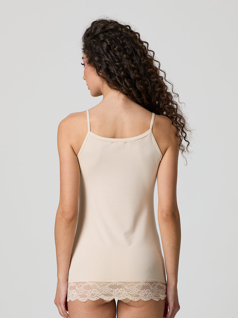 Cotton modal tank top with lace