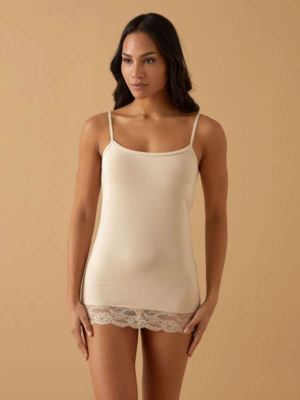 Cotton modal tank top with lace