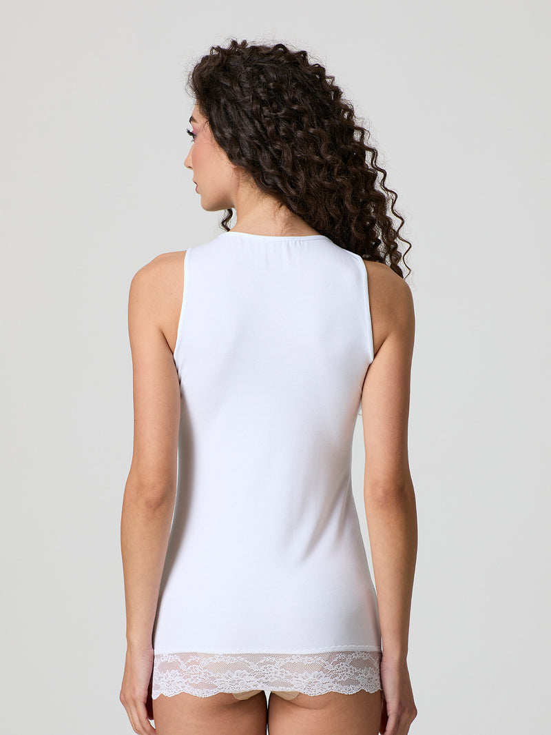 Canotta con pizzo in cotone modal