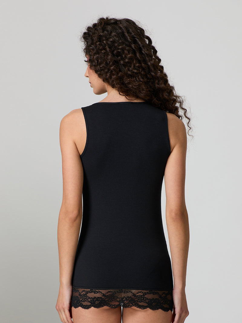 Canotta con pizzo in cotone modal